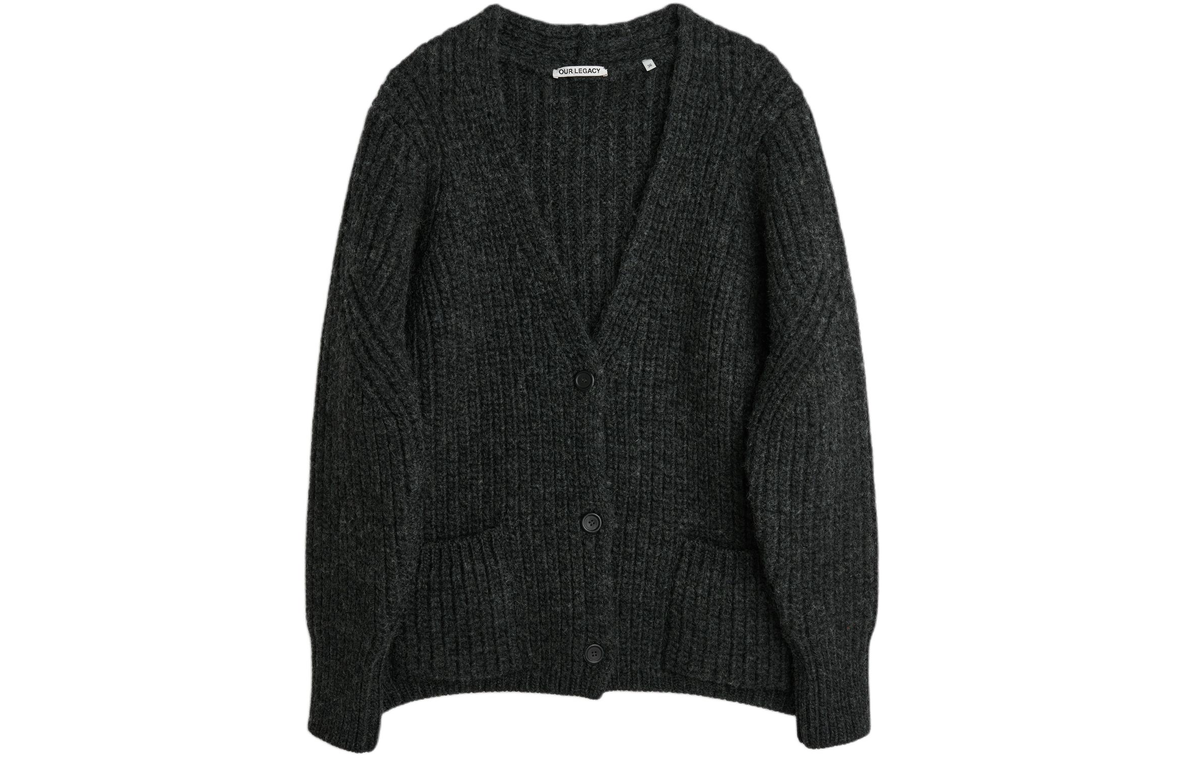 Order (W) OUR LEGACY Hitam V-Neck Lengan Panjang Cardigan Rajut Polos Sweater W4223WCGM