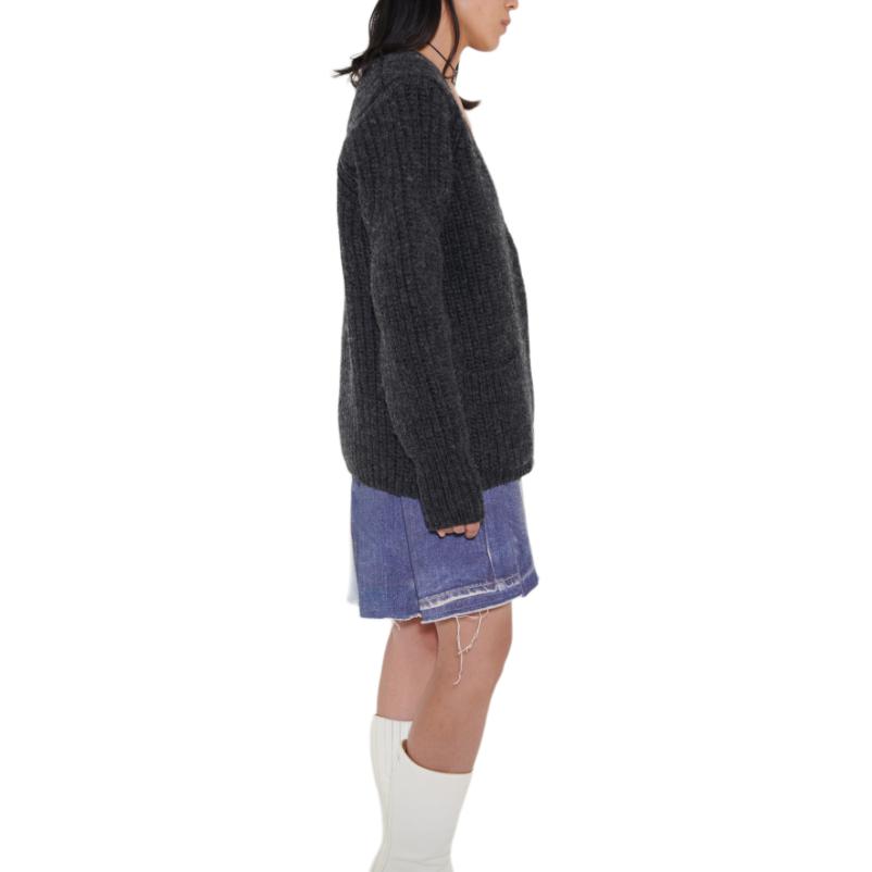 Shop (W) OUR LEGACY Hitam V-Neck Lengan Panjang Cardigan Rajut Polos Sweater W4223WCGM