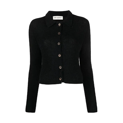 (Women) OUR LEGACY FW23 Black Solid Button-Up Fitted Knit Cardigan. W4233MB