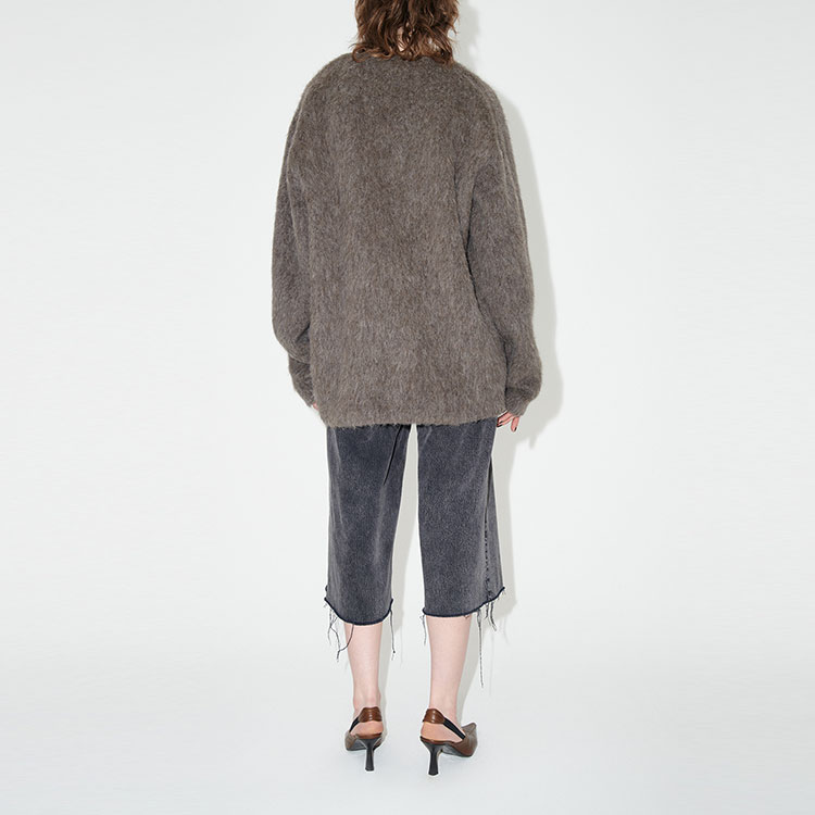 Shop (W) OUR LEGACY FW23 Sweater Rajut V-Neck Longgar Moiré Abu-abu. W4236CM