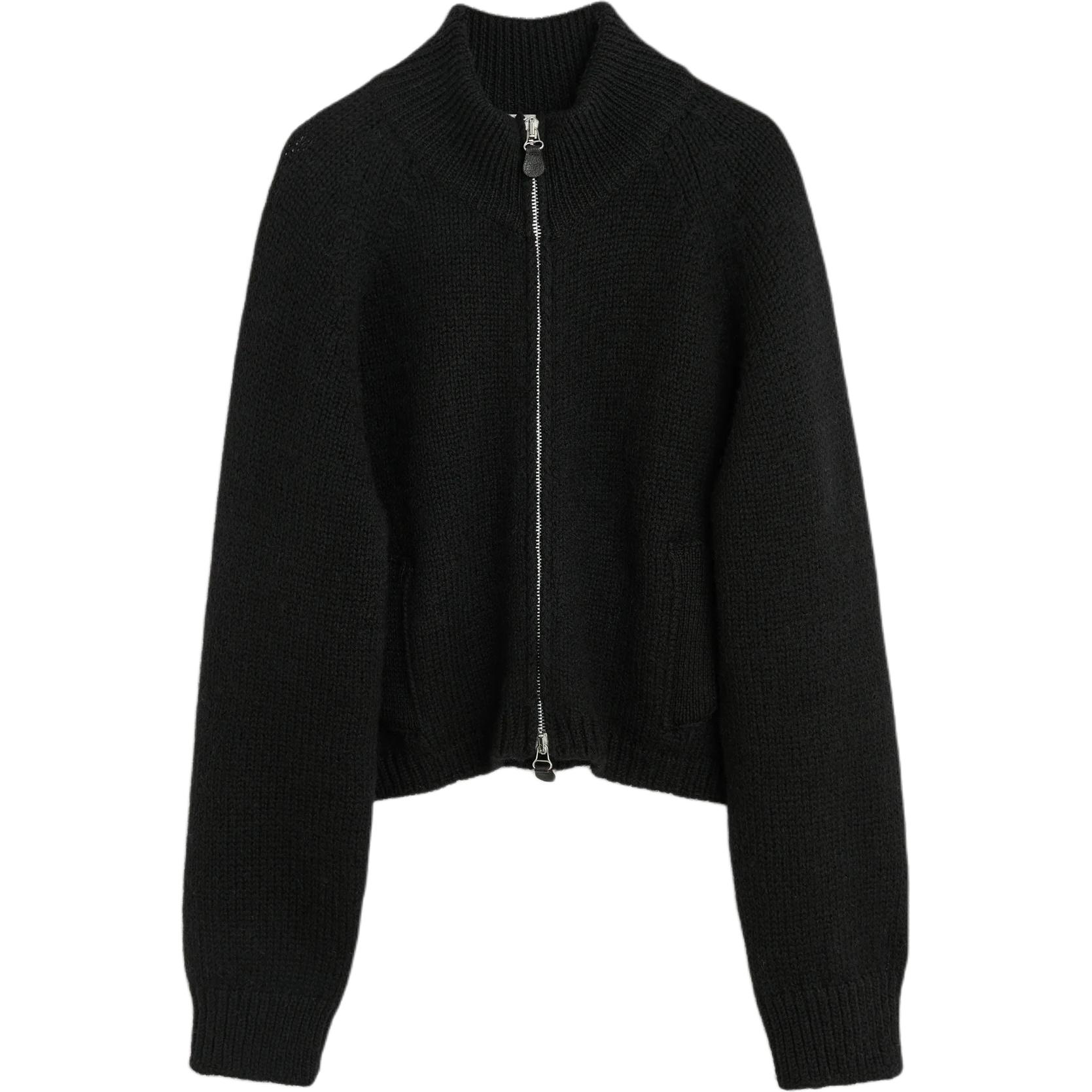 Order (W) OUR LEGACY FW24 Zip-Up Cropped Loose Knit Sweater Hitam. W4243UJ