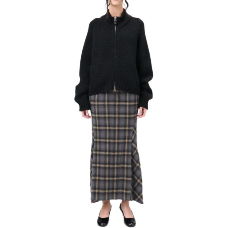 Lookbook (W) OUR LEGACY FW24 Zip-Up Cropped Loose Knit Sweater Hitam. W4243UJ