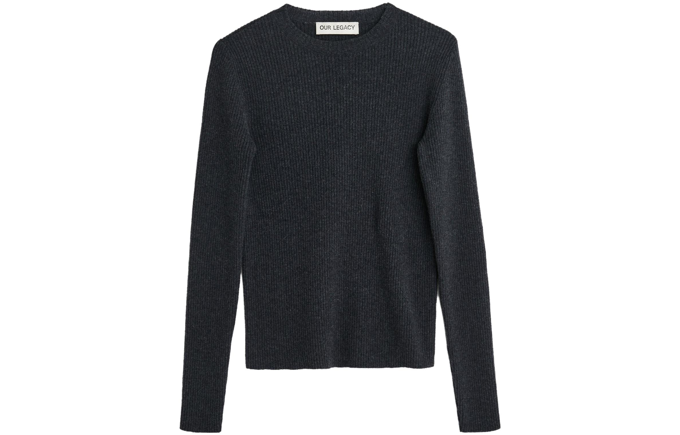 (Women) OUR LEGACY Solid Color Crewneck Long Sleeve Sweater Navy Blue (). W4233CA
