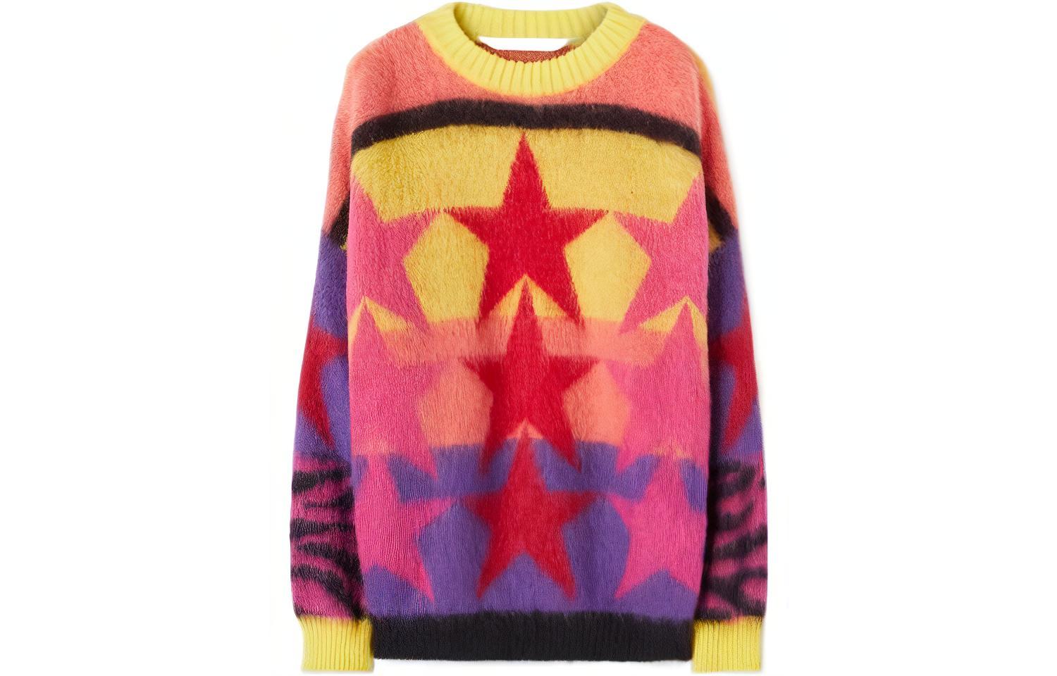 (Women) Palm Angels  Pink Graphic Print Patchwork Long-Sleeve Sweater. PWHE033F22KNI0011837