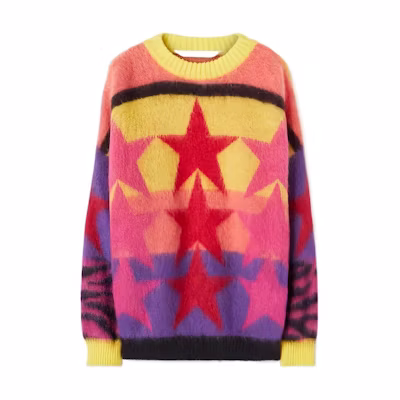 (Women) Palm Angels Pink Graphic Print Patchwork Long-Sleeve Sweater. PWHE033F22KNI0011837