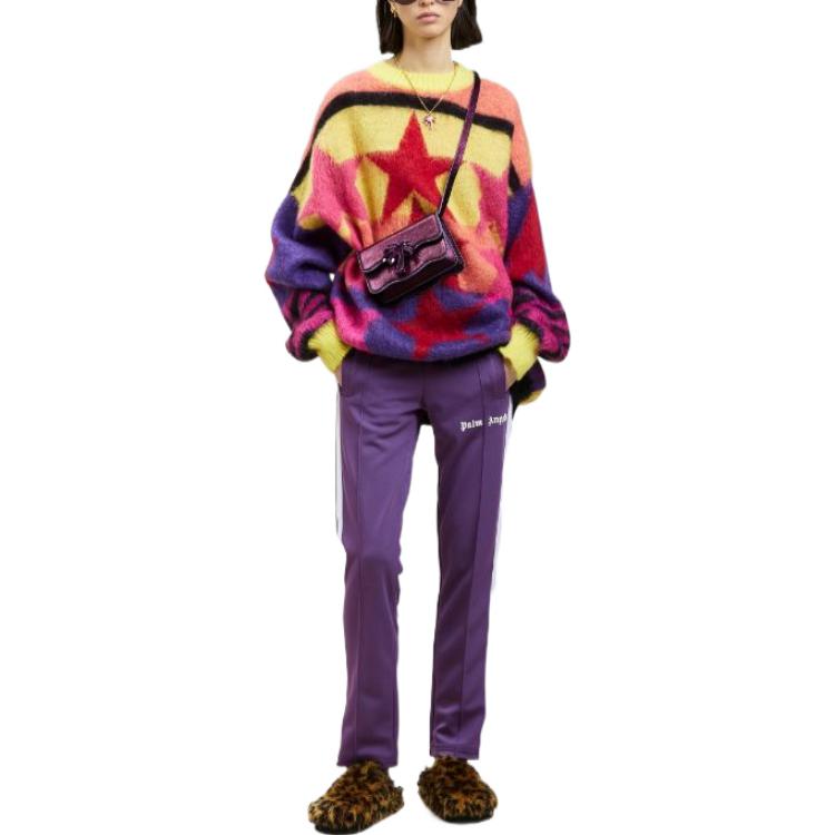 Lookbook (W) Palm Angels Pink Graphic Print Patchwork Sweater Lengan Panjang. PWHE033F22KNI0011837