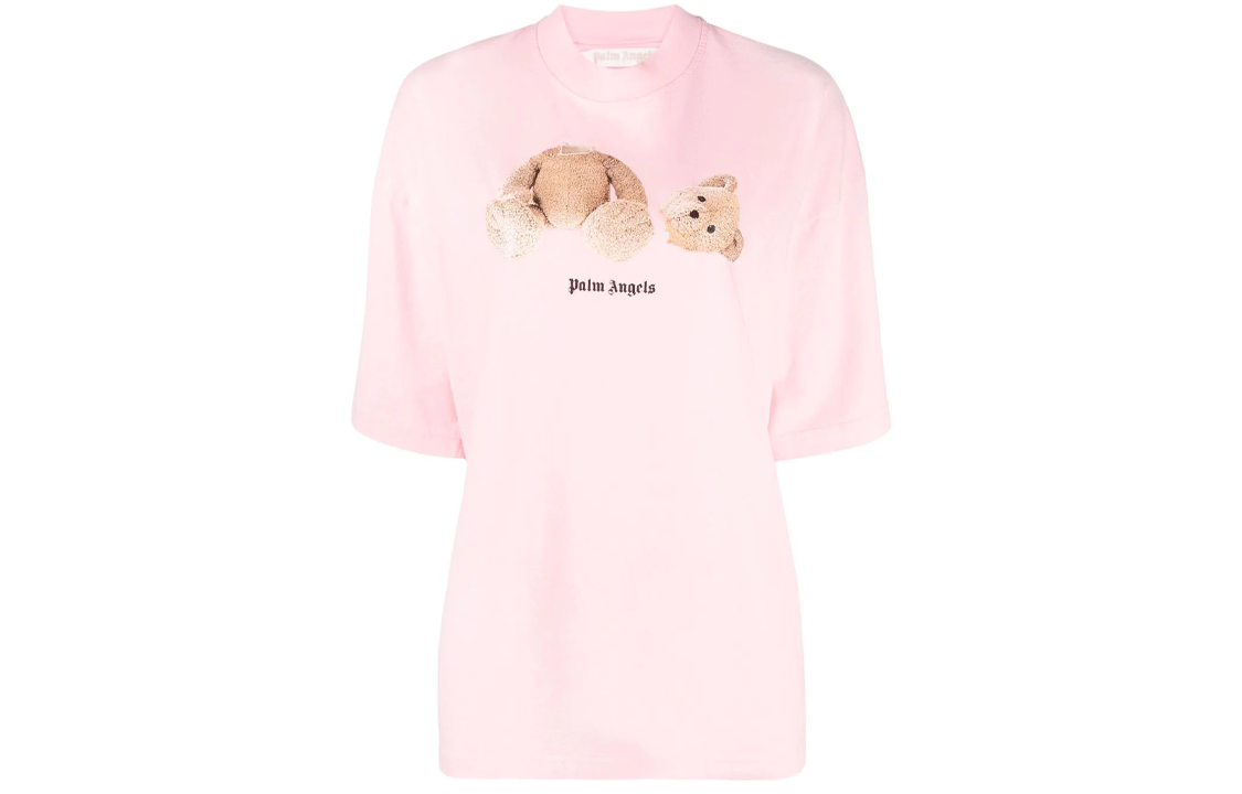 Order (W) パームエンジェルス ピンク ロゴ ベア グラフィック クルーネック Tシャツ PWAA017C99JER0013460