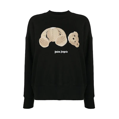 (Women) Palm Angels Black Crewneck Sweatshirt with Bear Graphic Design PWBA017F20FLE0011060