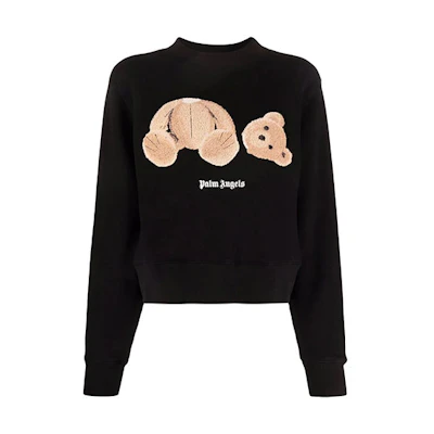 (Women) PALM ANGELS Black Logo Bear Print Pullover Sweatshirt. PWBA016F21FLE0011060