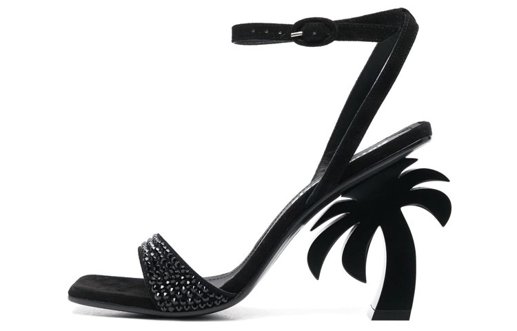 (Women) Palm Angels Calfskin Suede Open-Toe Buckle Sandals 'Black' PWIH004S23LEA0021000