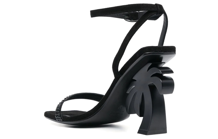 Lookbook PALM ANGELS 絨面小牛皮 露趾搭扣 時尚涼鞋 10cm 女款 黑色