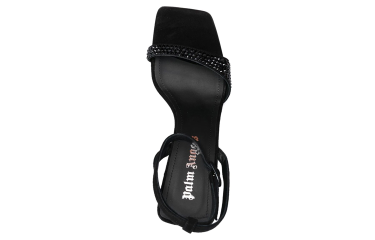 Shop PALM ANGELS 絨面小牛皮 露趾搭扣 時尚涼鞋 10cm 女款 黑色