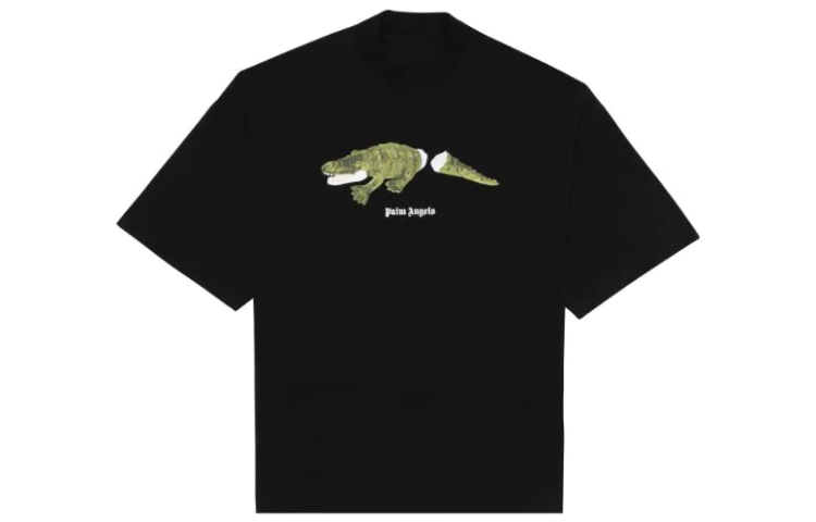 (Women) PALM ANGELS Crocodile Print Oversized Black T-Shirt PWAA017F20JER0051055