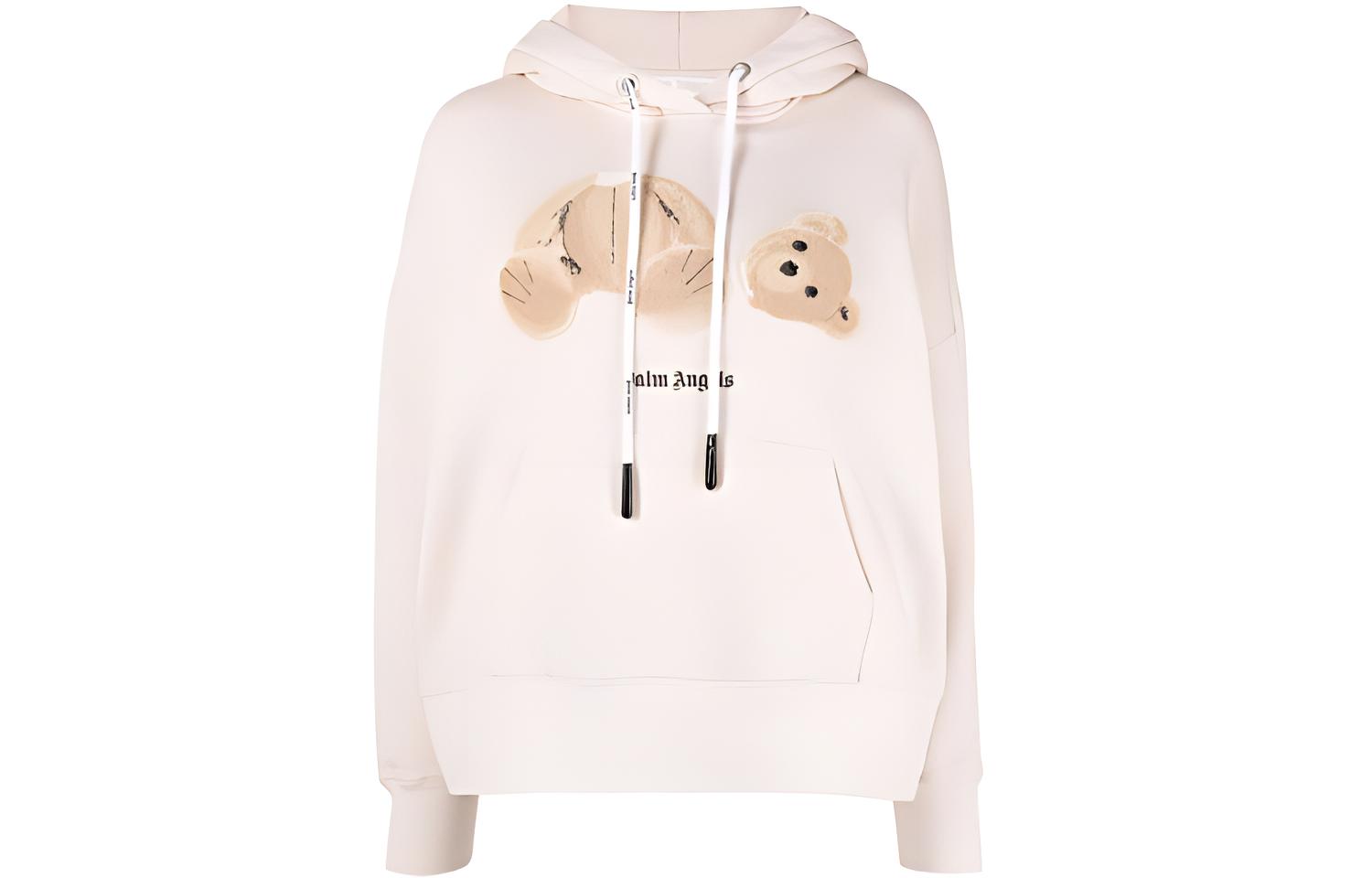 (Women) PALM ANGELS FW21 Teddy Bear Logo Hoodie Beige Pullover. PWBB023F21FLE0020460