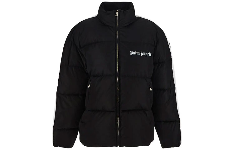 Order (W) CHAQUETA ACOLCHADA NEGRA FW22 PALM ANGELS CON LOGO Y RAYAS. PWED014F22FAB0011001