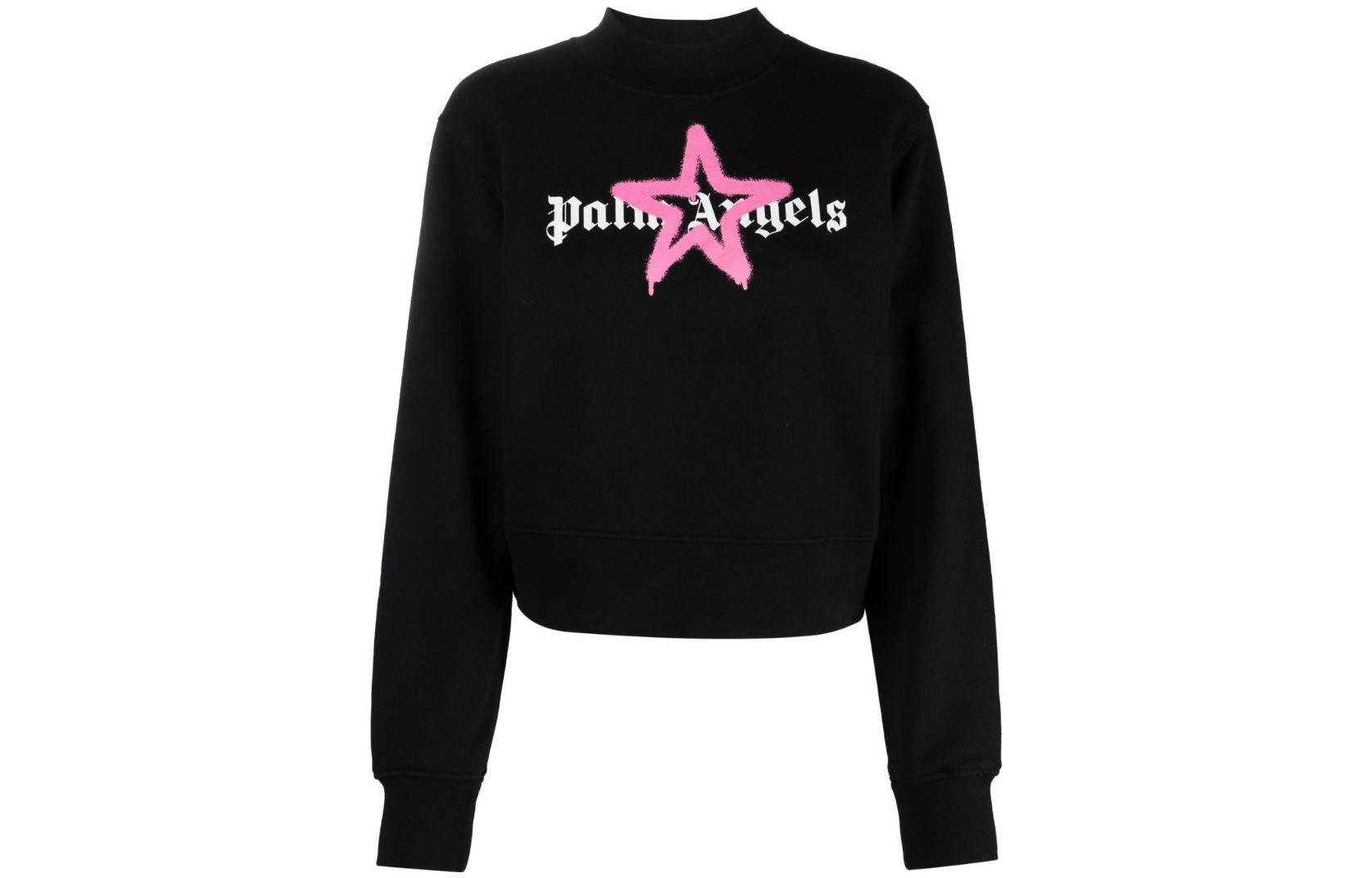 (Women) Palm Angels FW22  Black Star Logo Print Crewneck Sweatshirt. PWBA016C99FLE0031030