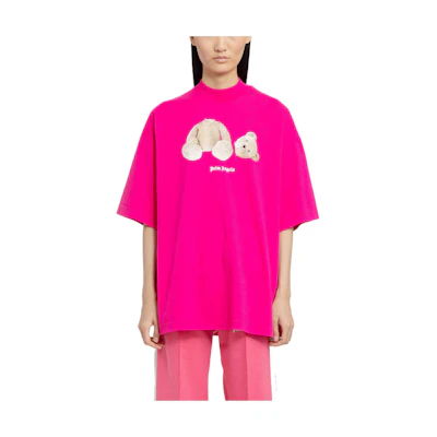 (Women) PALM ANGELS FW22 Pink Bear Print Crewneck T-Shirt PWAA017F22JER0043260