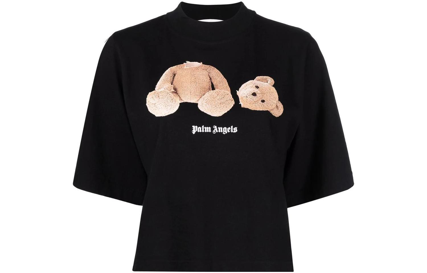 Order (Women) Palm Angels FW22  Teddy Bear Graphic Black Crewneck T-Shirt. PWAA020C99JER0111060