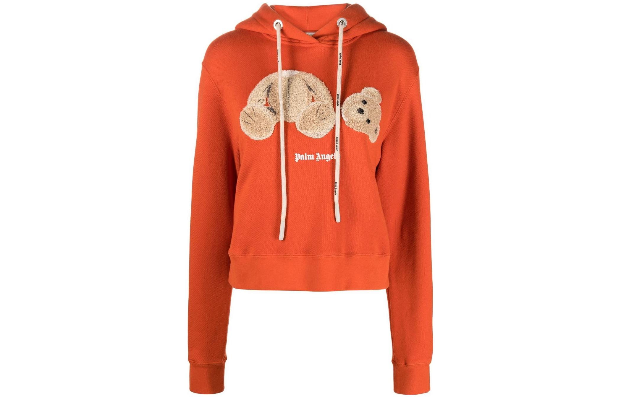 (Women) PALM ANGELS FW22  Teddy Bear Hoodie Pullover Orange. PWBB022F22FLE0052760