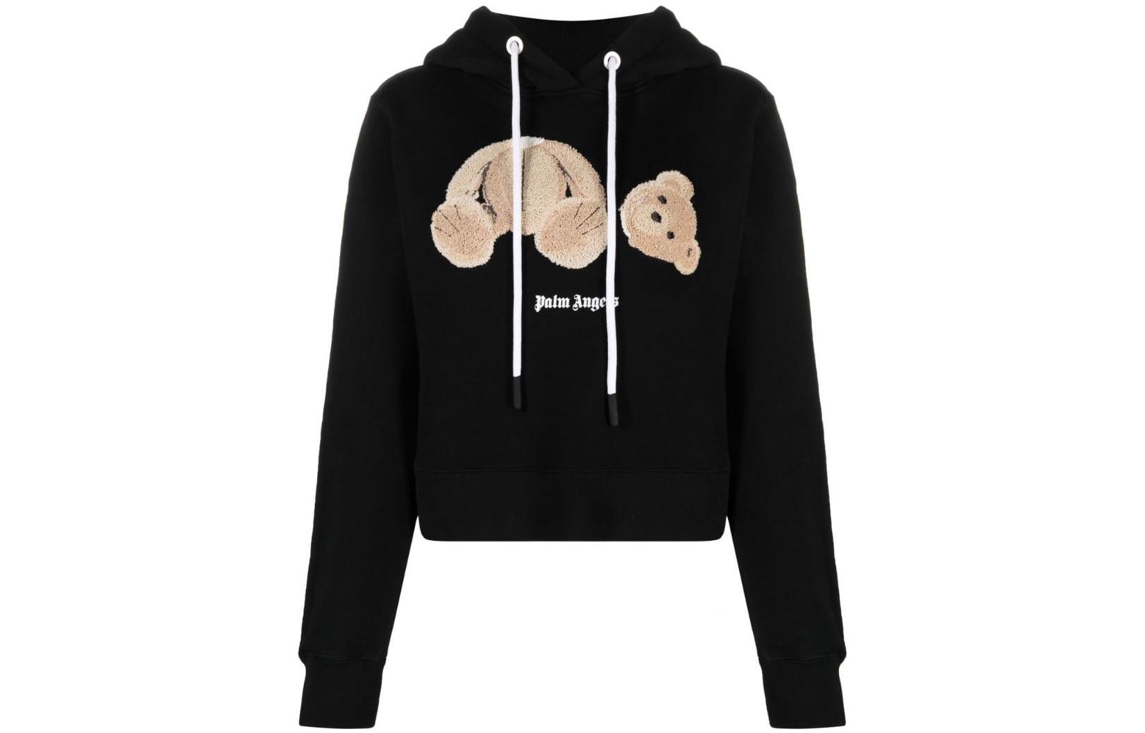 (Women) Palm Angels FW22 Bear Print Black Hoodie Pullover for Women. PWBB022C99FLE0021060