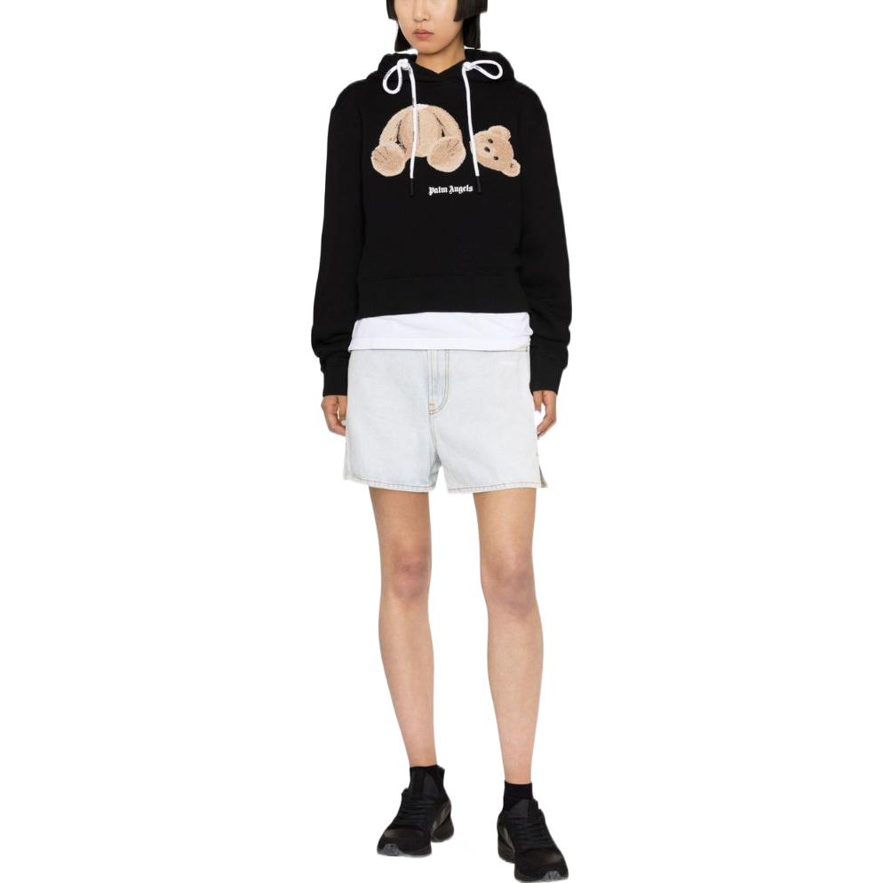 Lookbook (W) 팜앤젤스 FW22 베어 프린트 블랙 후디 여성용. PWBB022C99FLE0021060