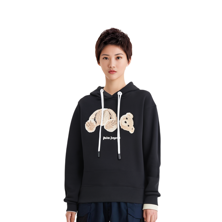 Details for (W) 팜앤젤스 FW22 베어 프린트 블랙 후디 여성용. PWBB022C99FLE0021060