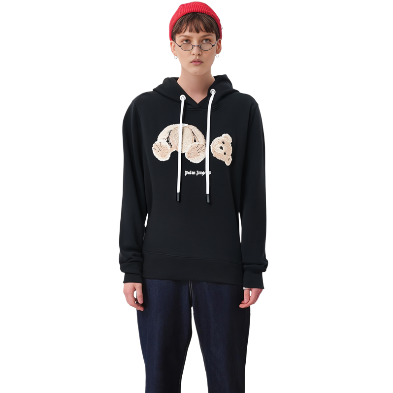 Sizing (W) 팜앤젤스 FW22 베어 프린트 블랙 후디 여성용. PWBB022C99FLE0021060