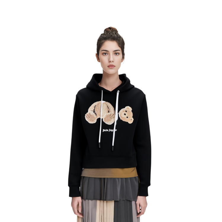 Cheap (W) 팜앤젤스 FW22 베어 프린트 블랙 후디 여성용. PWBB022C99FLE0021060