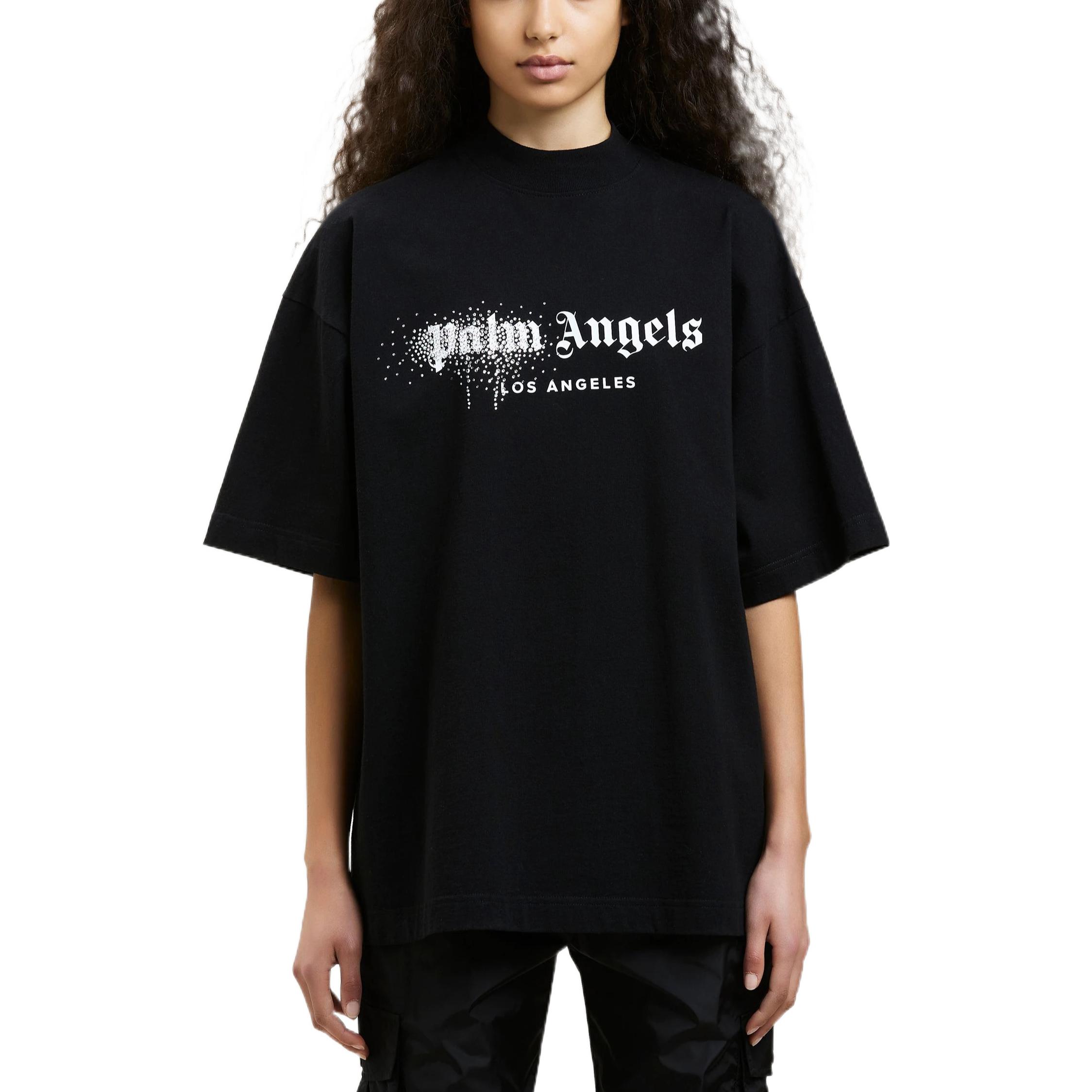 Shop (W) Palm Angels FW22 水鑽標誌印花女款黑色圓領T恤 PWAA017F22JER0021001