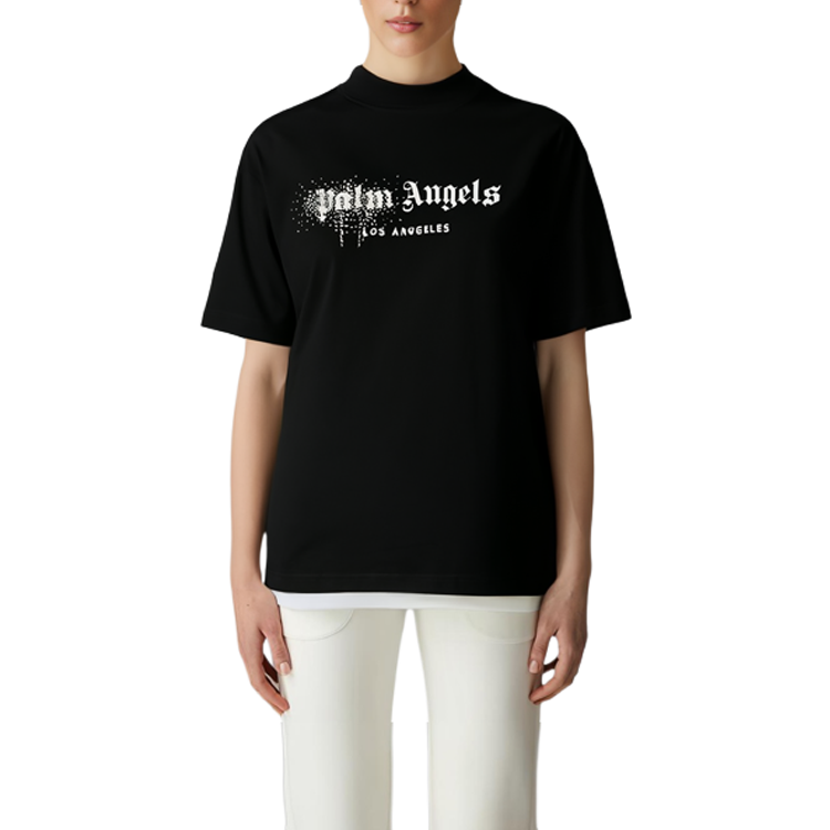 Cheap (W) Palm Angels FW22 水鑽標誌印花女款黑色圓領T恤 PWAA017F22JER0021001