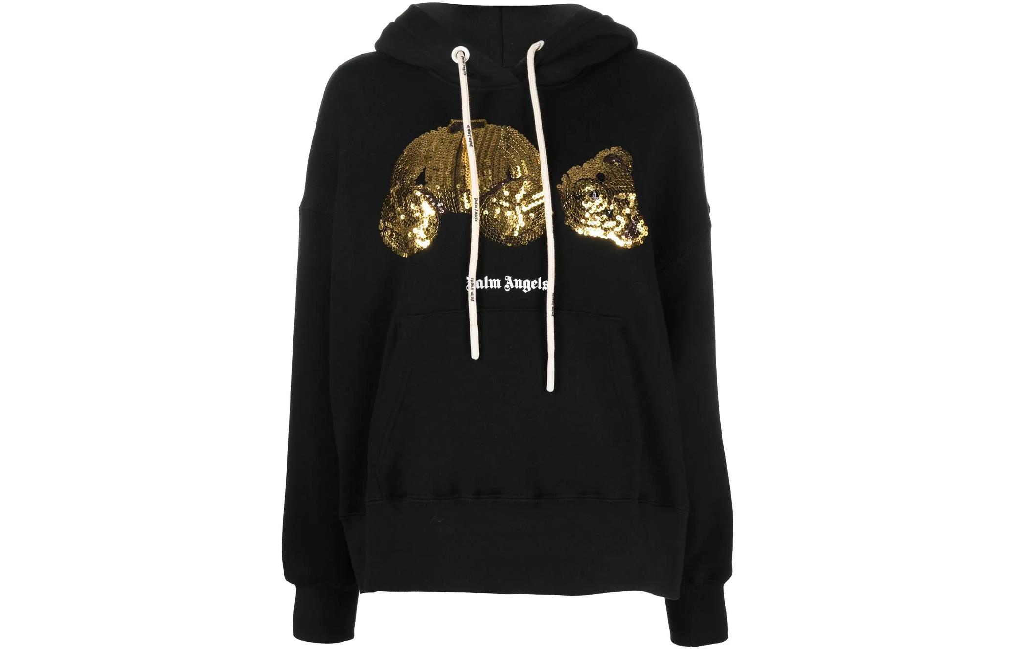 (Women) PALM ANGELS FW22 Sequin Bear Oversized Hoodie  Black. PWBB023F22FLE0041076