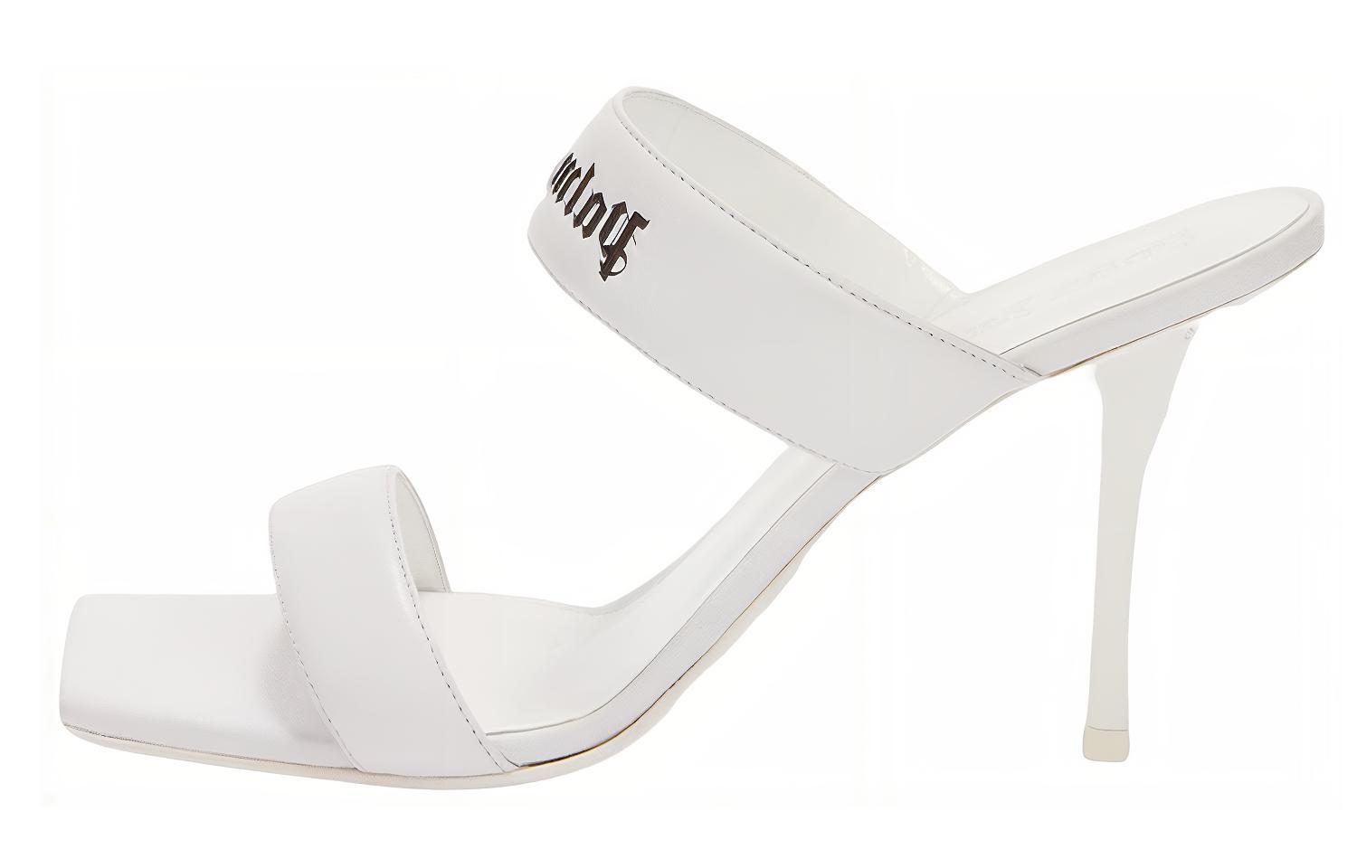 Buy PALM ANGELS 皮革 露趾方頭細高跟 一字拖鞋 女款 白色