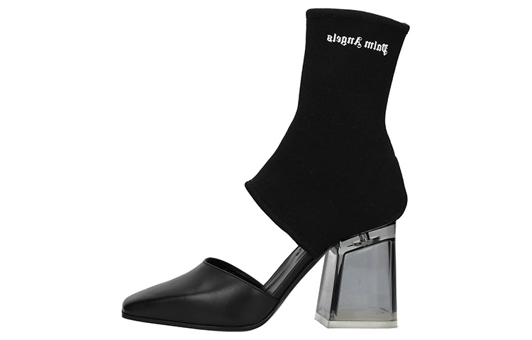 (W) Palm Angels Leather Round Toe Pull-On Ankle Boots 'Black'