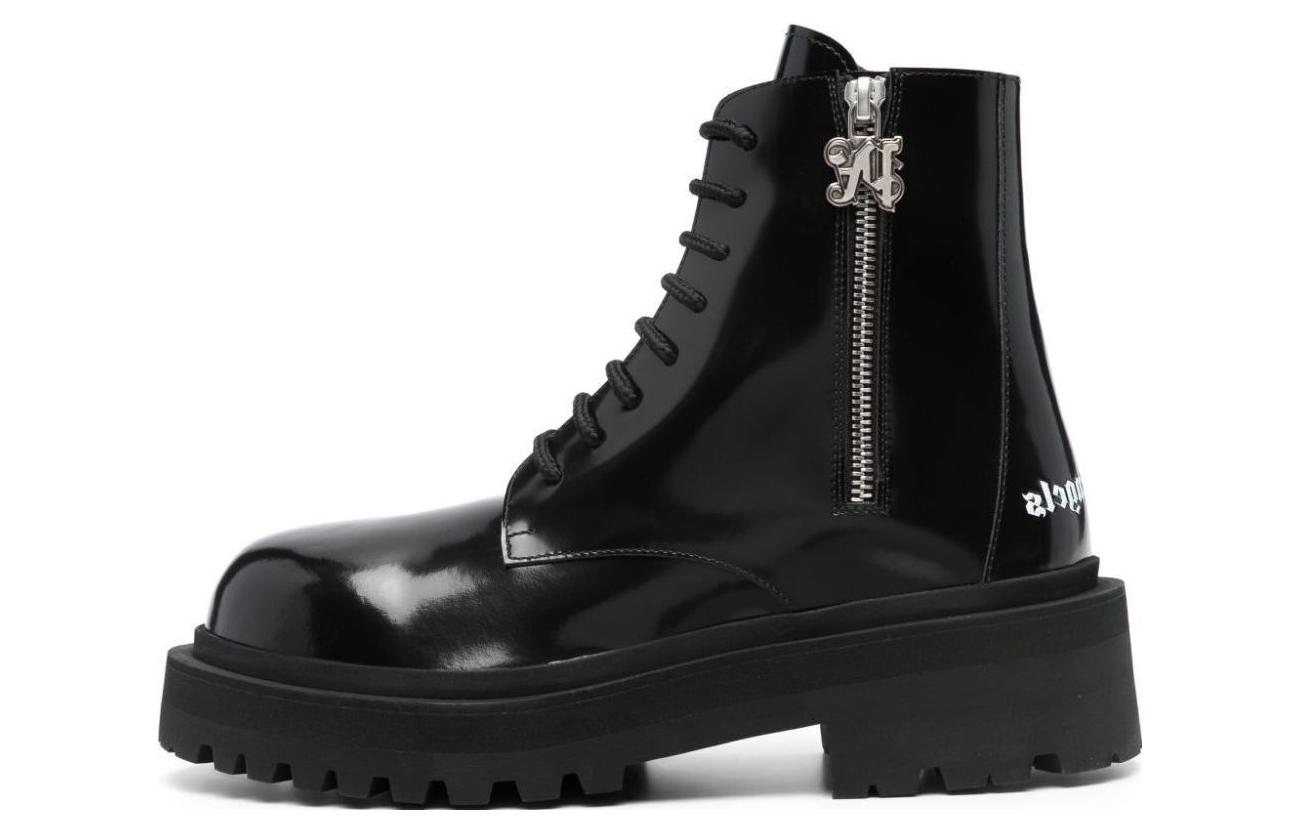 (W) Palm Angels Leather Zippered Round Toe Ankle Boots 'Black'