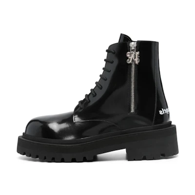 (W) Palm Angels Leather Zippered Round Toe Ankle Boots 'Black'