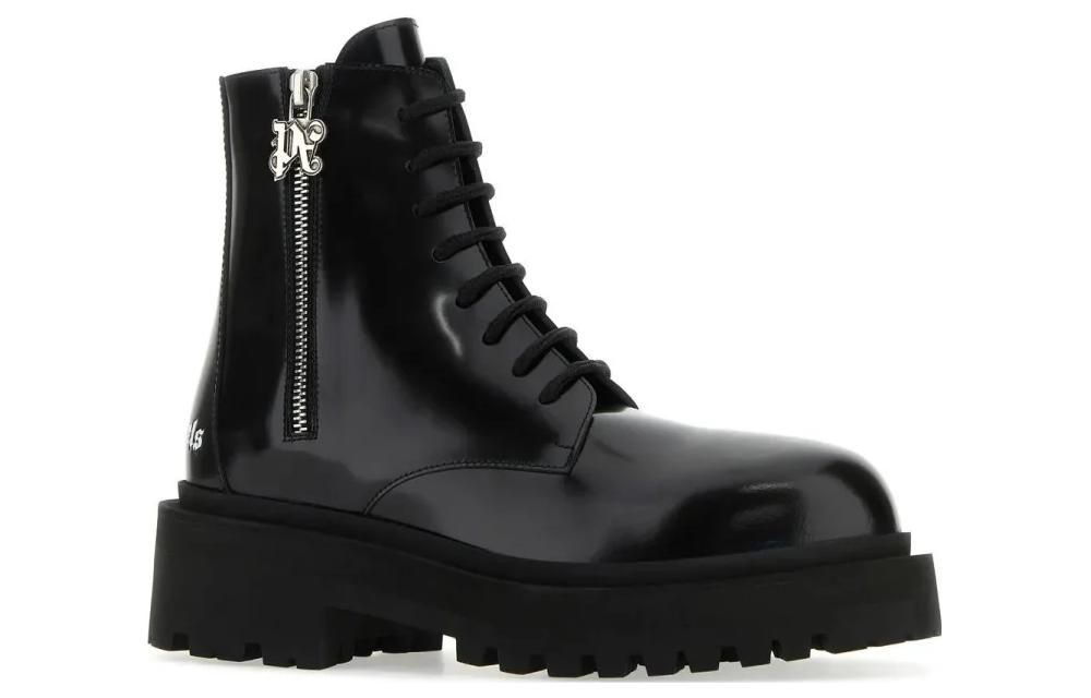(W) Palm Angels Leather Zippered Round Toe Ankle Boots 'Black' 圖 2