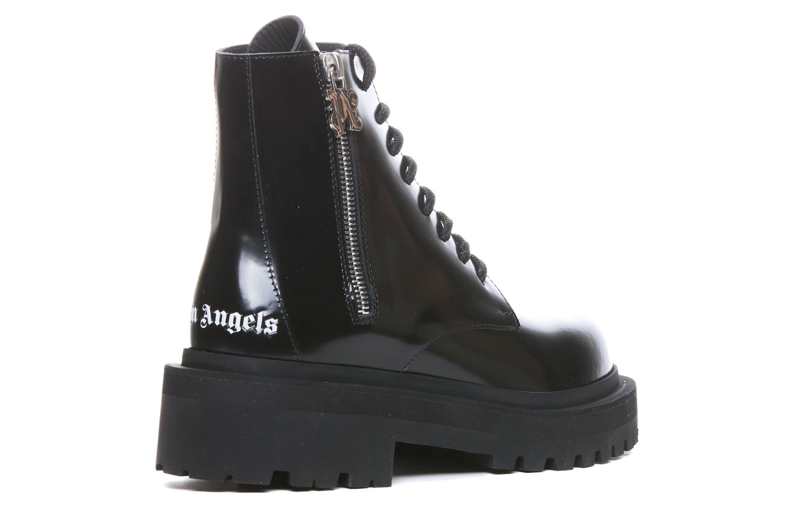 (W) Palm Angels Leather Zippered Round Toe Ankle Boots 'Black' 圖 3
