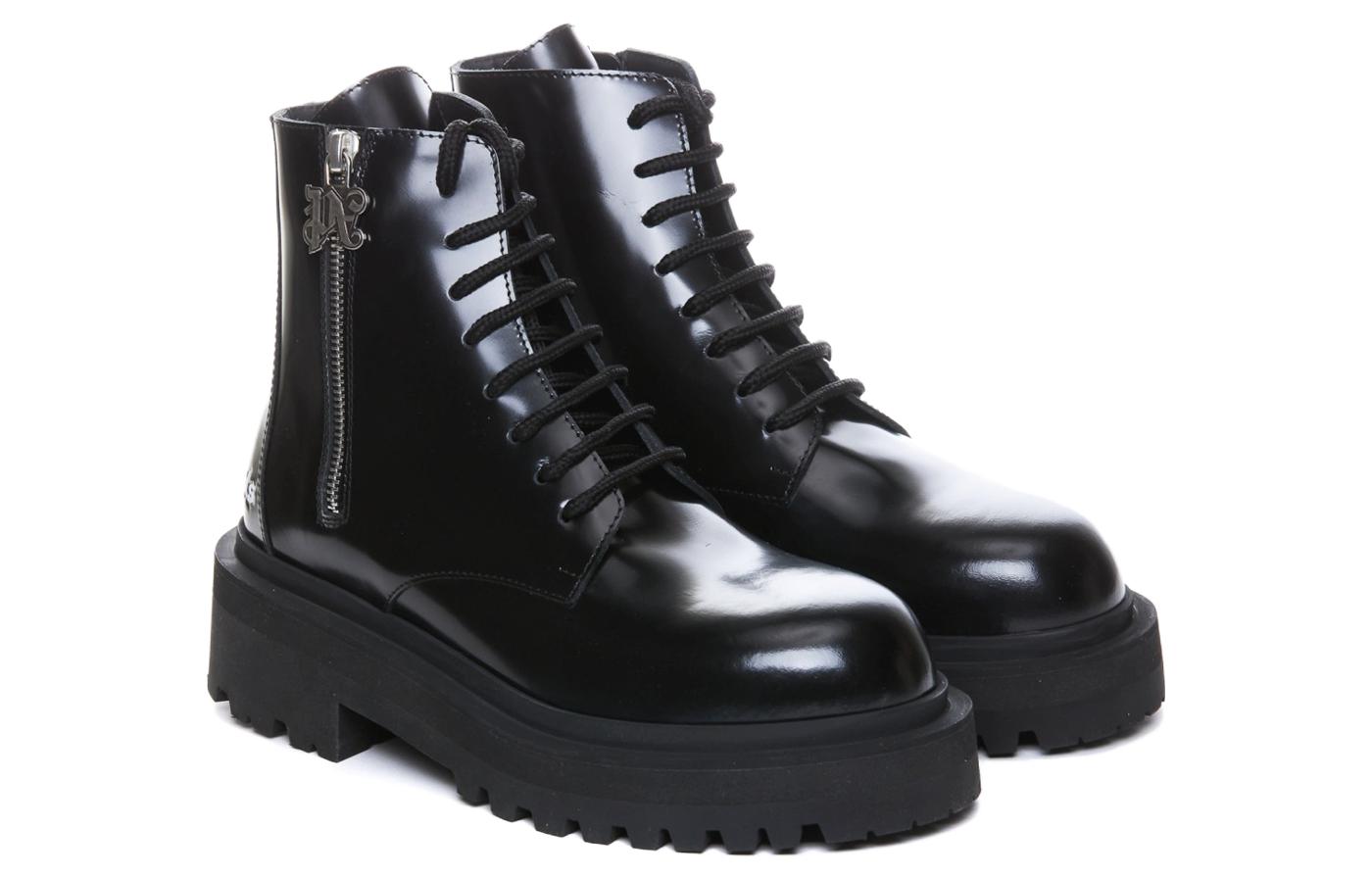 (W) Palm Angels Leather Zippered Round Toe Ankle Boots 'Black' 圖 4