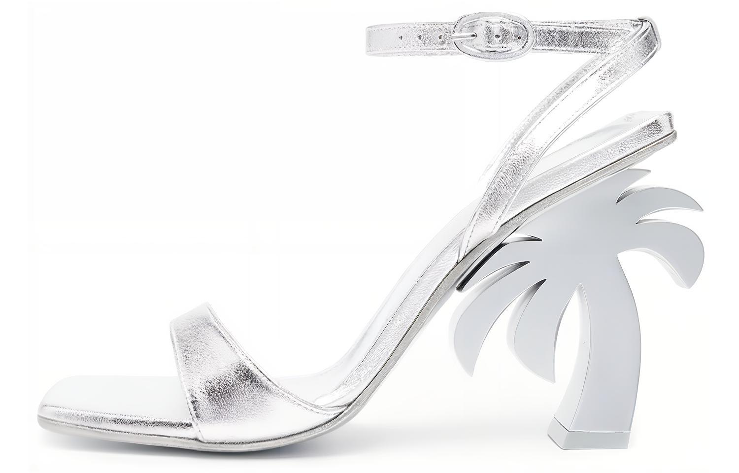 (Women) Palm Angels Open Toe Calfskin Sandals 'Silver' PWIH004F22LEA0031072