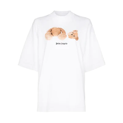 (Women) PALM ANGELS Pink Bear Logo Tee White Short Sleeve Shirt PWAA017S20JER0010160