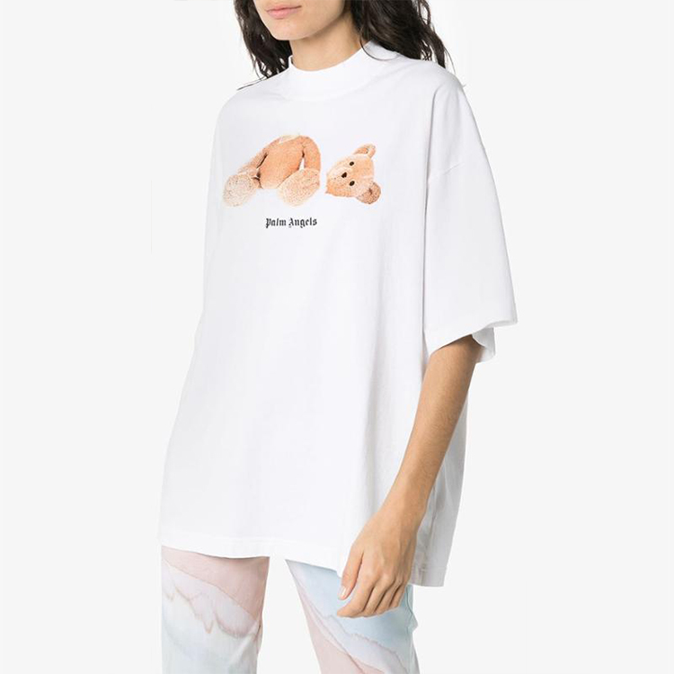 (Women) PALM ANGELS Pink Bear Logo Tee White Short Sleeve Shirt PWAA017S20JER0010160 圖 3
