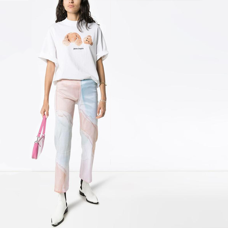 (Women) PALM ANGELS Pink Bear Logo Tee White Short Sleeve Shirt PWAA017S20JER0010160 圖 5