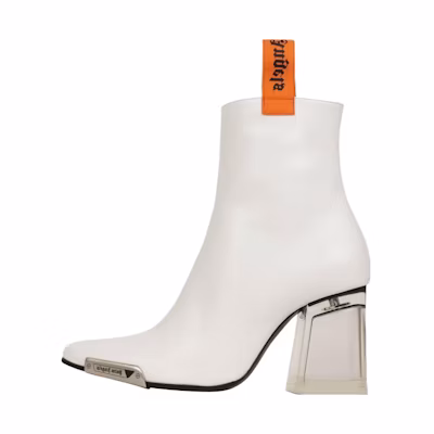 (W) Palm Angels Round Toe Chunky Heel Slip-On Boots 'White Leather'