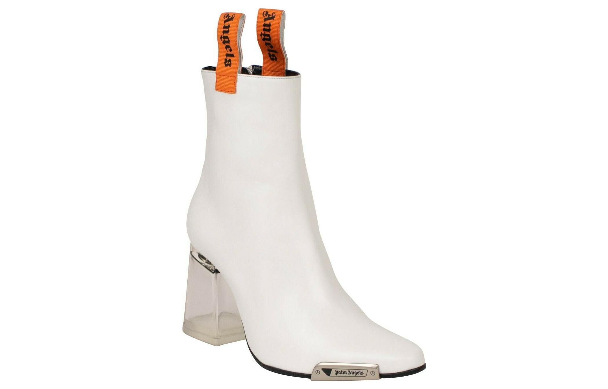 (W) Palm Angels Round Toe Chunky Heel Slip-On Boots 'White Leather' 圖 2
