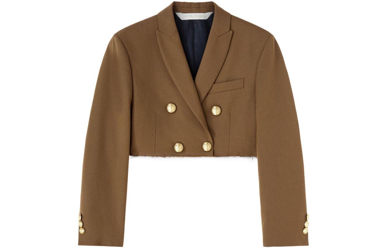 (Women) Palm Angels SS23  Cropped Double-Breasted Jacket Rust Brown. PWEN032F23FAB0016076