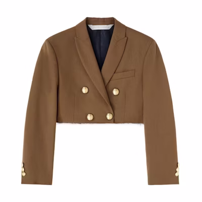 (Women) Palm Angels SS23 Cropped Double-Breasted Jacket Rust Brown. PWEN032F23FAB0016076