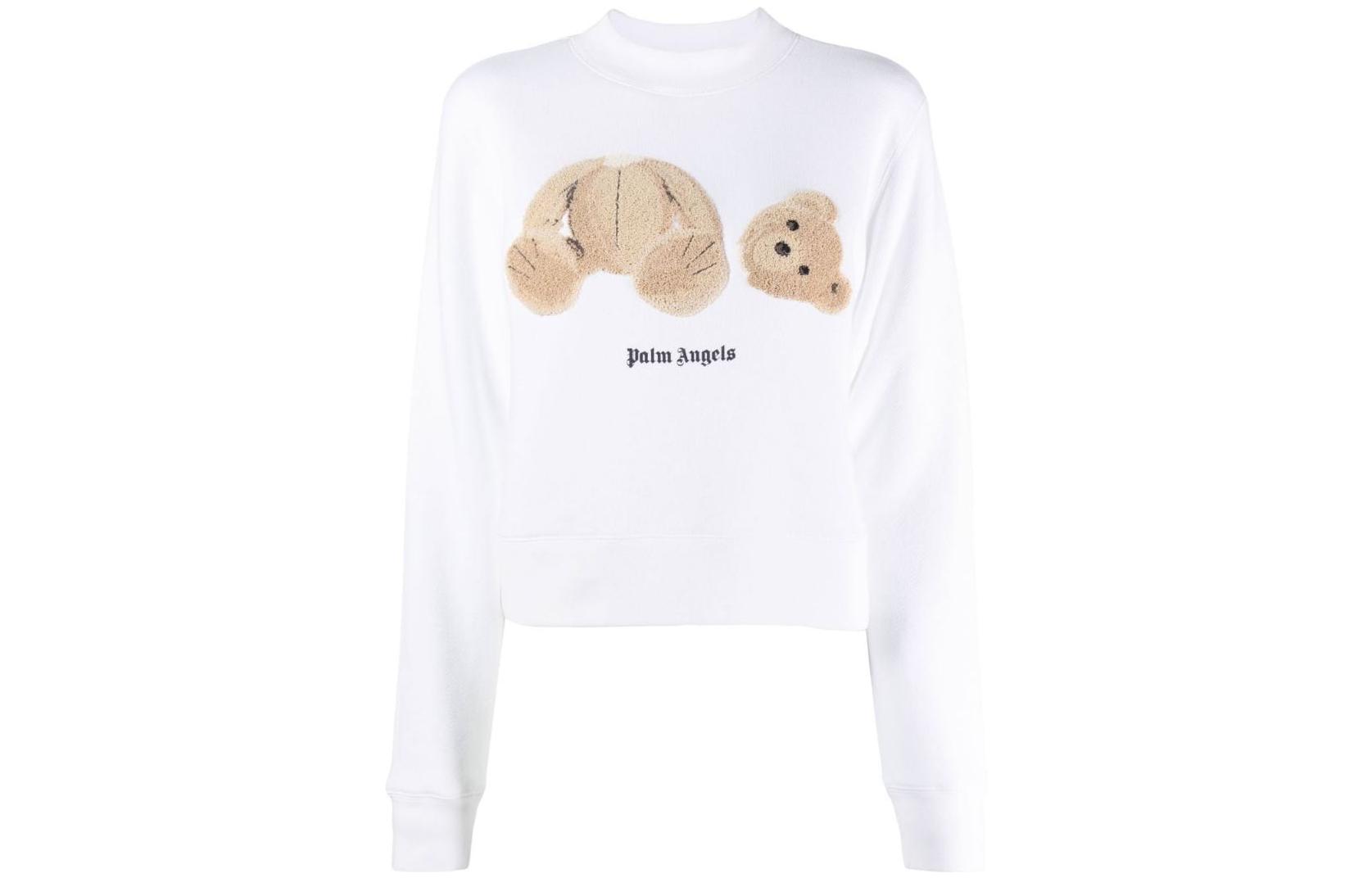 (Women) Palm Angels SS23 Teddy Bear Print Crewneck Sweatshirt Women White PWBA016C99FLE0020160