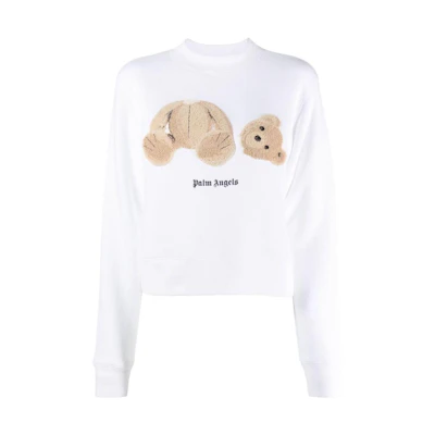 (Women) Palm Angels SS23 Teddy Bear Print Crewneck Sweatshirt Women White PWBA016C99FLE0020160