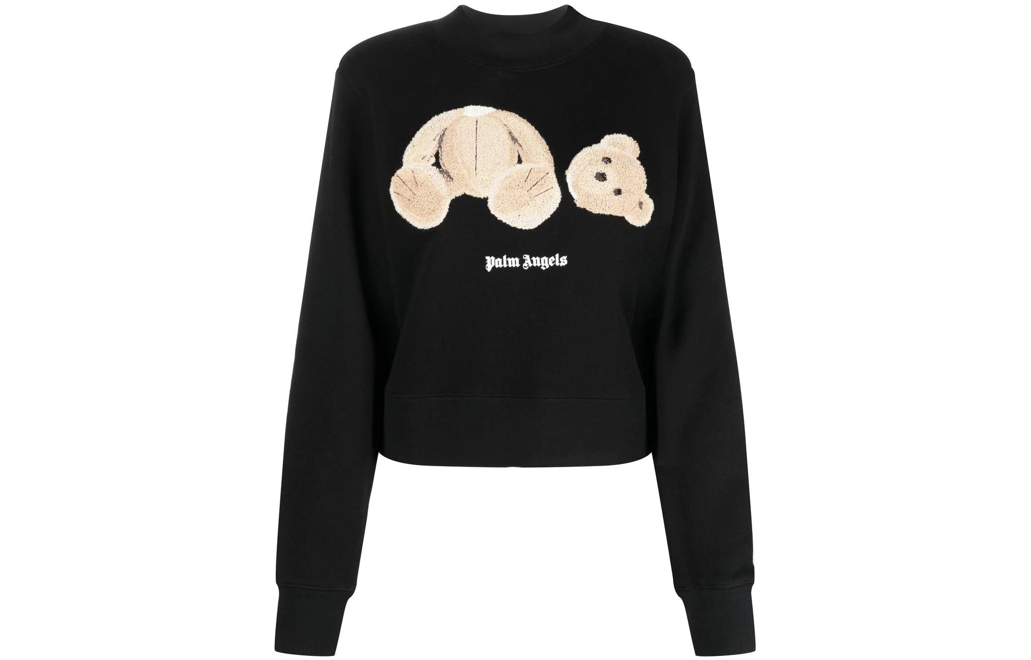 (Women) PALM ANGELS SS23 Women’s Teddy Bear Print Crewneck Sweatshirt Black. PWBA016C99FLE0021060