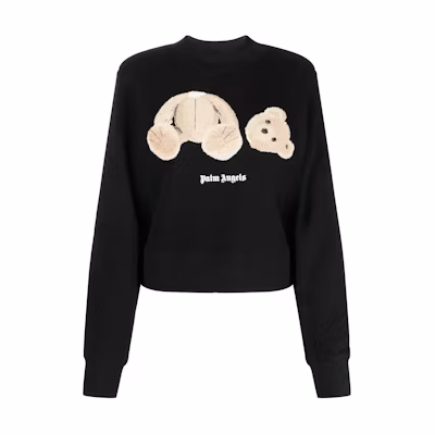 (Women) PALM ANGELS SS23 Women’s Teddy Bear Print Crewneck Sweatshirt Black. PWBA016C99FLE0021060